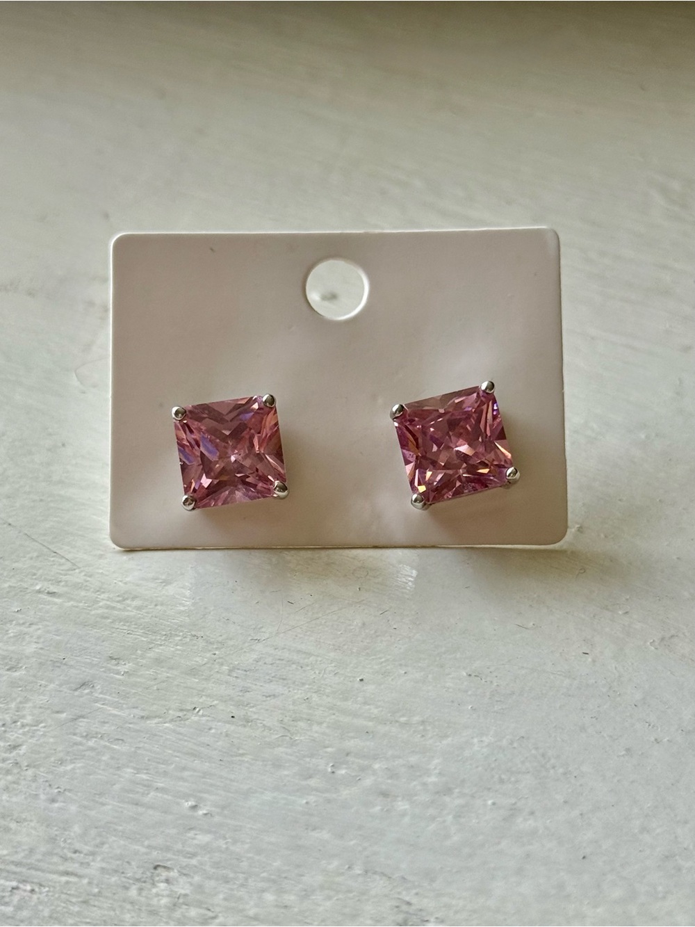 Pink Square CZ Stud Earrings